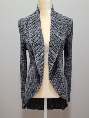 Apt 9 Metallic Ribbed Shimmer Flyaway Cardigan Sweater Small S Charcoal Black
